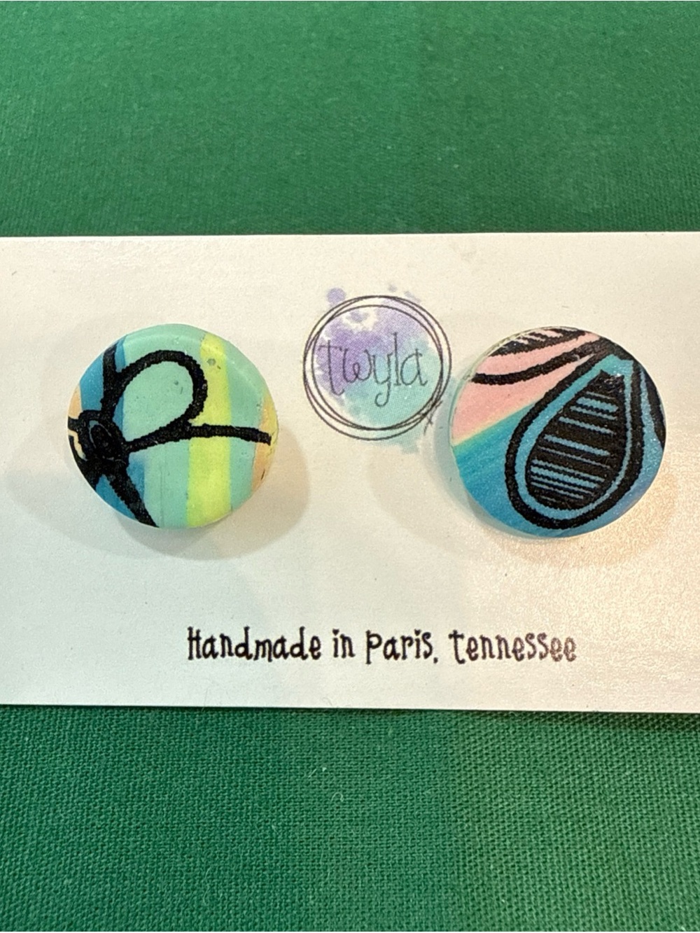 Handmade Aqua & Mint Patterned Button Stud Earrings 46D